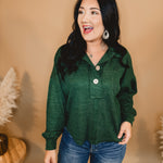 Chunky Button Down Relaxed Fit Top - Forest Green - Lace and Grace Boutique