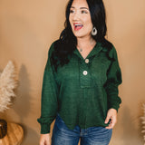 Chunky Button Down Relaxed Fit Top - Forest Green - Lace and Grace Boutique