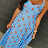 Polka Dot Printed Halter Neck Midi Dress - Light Blue - Lace and Grace Boutique