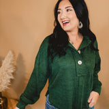 Chunky Button Down Relaxed Fit Top - Forest Green - Lace and Grace Boutique