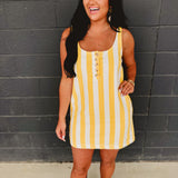 Cotton Striped Mini Tank Dress - Lemon/White - Lace and Grace Boutique