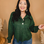 Chunky Button Down Relaxed Fit Top - Forest Green - Lace and Grace Boutique