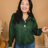 Chunky Button Down Relaxed Fit Top - Forest Green - Lace and Grace Boutique