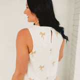 Palm Tree Embroidery Linen Tank Top - White - Lace and Grace Boutique
