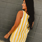Cotton Striped Mini Tank Dress - Lemon/White - Lace and Grace Boutique
