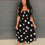 Polka Dot Printed Woven Midi Dress - Black - Lace and Grace Boutique