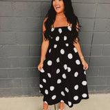 Polka Dot Printed Woven Midi Dress - Black - Lace and Grace Boutique