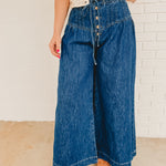 Mineral Washed Pintuck Wide Leg Pants - Dark Denim - Lace and Grace Boutique
