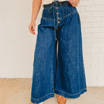 Mineral Washed Pintuck Wide Leg Pants - Dark Denim - Lace and Grace Boutique