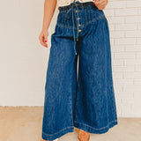 Mineral Washed Pintuck Wide Leg Pants - Dark Denim - Lace and Grace Boutique