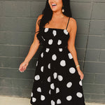 Polka Dot Printed Woven Midi Dress - Black - Lace and Grace Boutique