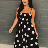 Polka Dot Printed Woven Midi Dress - Black - Lace and Grace Boutique