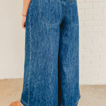 Mineral Washed Pintuck Wide Leg Pants - Dark Denim - Lace and Grace Boutique