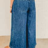 Mineral Washed Pintuck Wide Leg Pants - Dark Denim - Lace and Grace Boutique