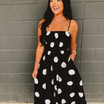 Polka Dot Printed Woven Midi Dress - Black - Lace and Grace Boutique