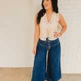 Mineral Washed Pintuck Wide Leg Pants - Dark Denim - Lace and Grace Boutique
