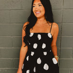 Polka Dot Printed Woven Midi Dress - Black - Lace and Grace Boutique