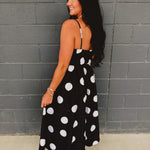 Polka Dot Printed Woven Midi Dress - Black - Lace and Grace Boutique