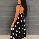 Polka Dot Printed Woven Midi Dress - Black - Lace and Grace Boutique