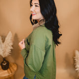 Corduroy Collar Button Down Jacket - Olive