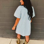 Bow Tie Ribbon Detail Denim Mini Dress - Light Blue - Lace and Grace Boutique