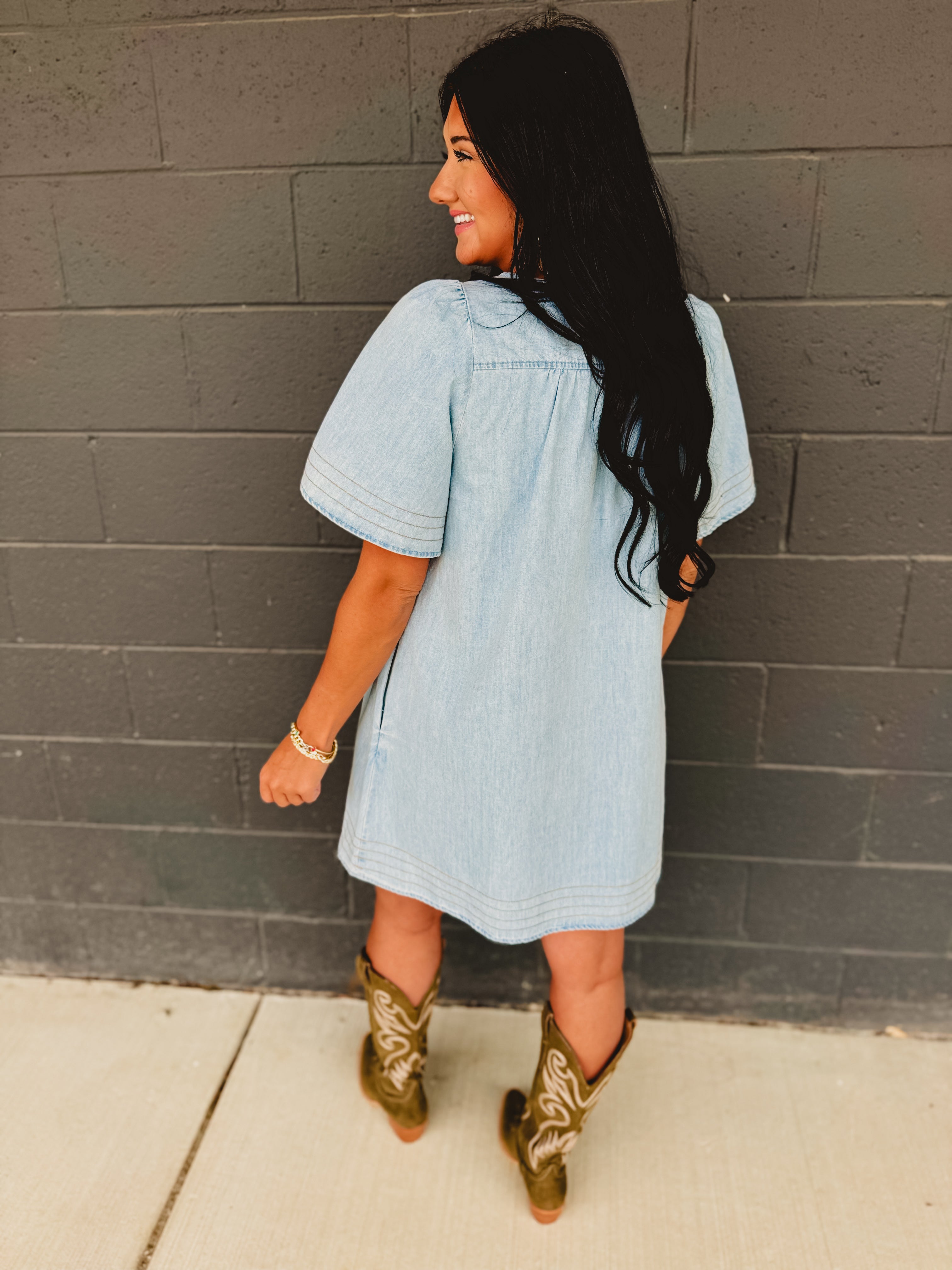 Bow Tie Ribbon Detail Denim Mini Dress - Light Blue - Lace and Grace Boutique