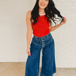 Mineral Washed Pintuck Wide Leg Pants - Dark Denim - Lace and Grace Boutique