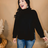 Mock Neck Front Seam Sweater - Black