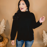 Mock Neck Front Seam Sweater - Black