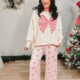 Velvet Bow Embroidered Oversized Sweatshirt - Ivory/Red