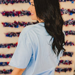 Cherry Bow Patriotic Embriodered Tee - Light Blue - Lace and Grace Boutique