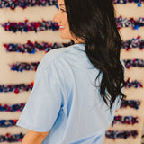 Cherry Bow Patriotic Embriodered Tee - Light Blue - Lace and Grace Boutique
