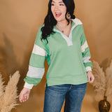 French Terry Color Block Oversized Pullover - Sage/Cream