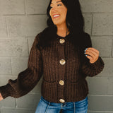Chunky Button Cable Knit Cardigan - Mocha Mousse