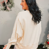 Velvet Bow Embroidered Oversized Sweatshirt - Ivory/Red