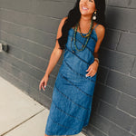 Pintuck Detail Denim Cami Maxi Dress - Lace and Grace Boutique