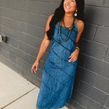 Pintuck Detail Denim Cami Maxi Dress - Lace and Grace Boutique