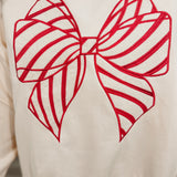 Velvet Bow Embroidered Oversized Sweatshirt - Ivory/Red