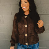 Chunky Button Cable Knit Cardigan - Mocha Mousse