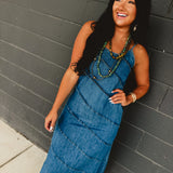 Pintuck Detail Denim Cami Maxi Dress - Lace and Grace Boutique