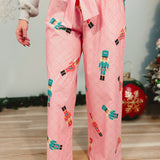 Nutcracker Plaid Christmas Poplin Pajama Pants - Light Pink