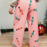 Nutcracker Plaid Christmas Poplin Pajama Pants - Light Pink