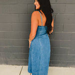 Pintuck Detail Denim Cami Maxi Dress - Lace and Grace Boutique
