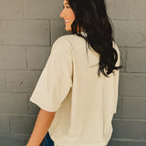 Short Sleeve Mineral Washed Oversized Top - Light Khaki