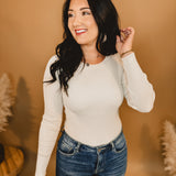 Long Sleeve Basic Knit Sweater Top - Natural