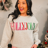 Holly Jolly Embroidered Fleece Terry Sweatshirt - Heather Grey