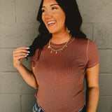 Ribbed Basic Short Sleeve Top - Espresso