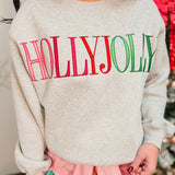 Holly Jolly Embroidered Fleece Terry Sweatshirt - Heather Grey