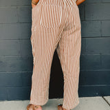 Striped Barrel Leg Cropped Pants - Camel
