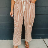 Striped Barrel Leg Cropped Pants - Camel